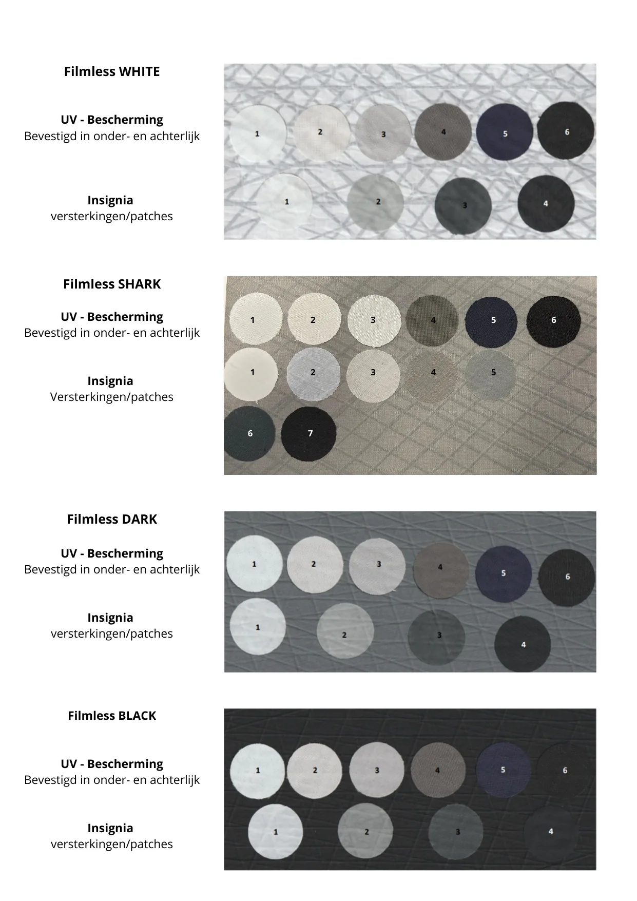 Kleurenkaart Filmless: White, Shark, Dark en Black